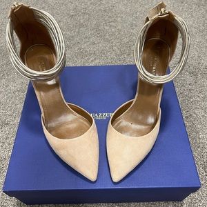 Aquazzura Hello Lover tan suede pumps, 75 mm, size 40